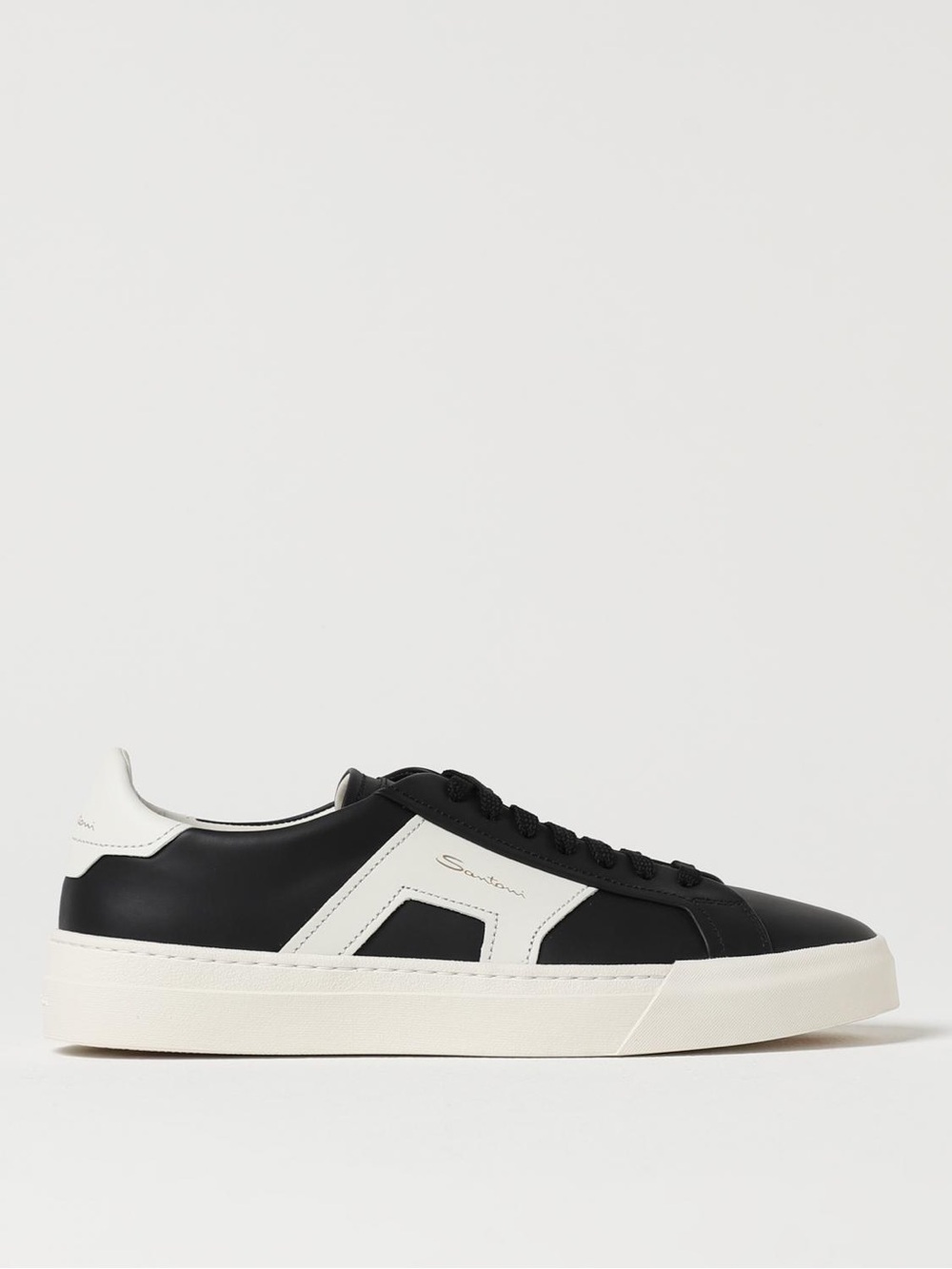 Santoni Black and White Low-Top Leather Sneakers
